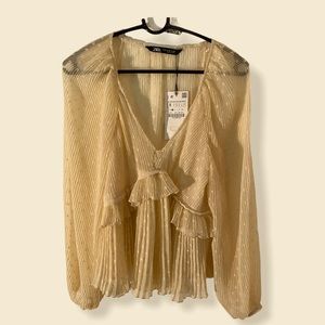 NEW Zara Cream Polka Dot Blouse Size Small